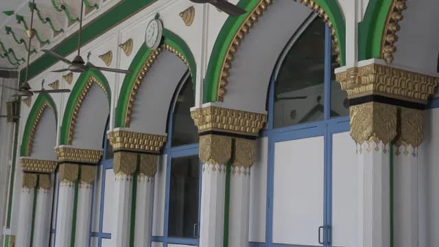 Ornate Islamic Architecture Featuring Green and Gold Arched Windows, Panipat, Haryana