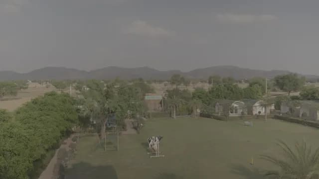 Aerial View of a Peaceful Rural Resort with Mountain Range, Neemrana, Rajasthan