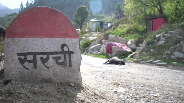 Traditional Road Milestone Marker for Sarchi Village in Himachal Pradesh India