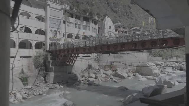 Iron Bridge Over Parvati River Near Manikaran Sahib Temple in Himachal Pradesh