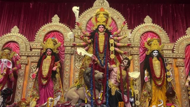 Ornate Goddess Durga Idol During Traditional Durga Puja Festival in New Delhi
