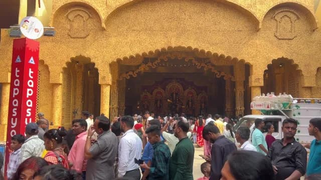 Crowds Gather at Ornate Durga Puja Pandal in Chittaranjan Park, New Delhi