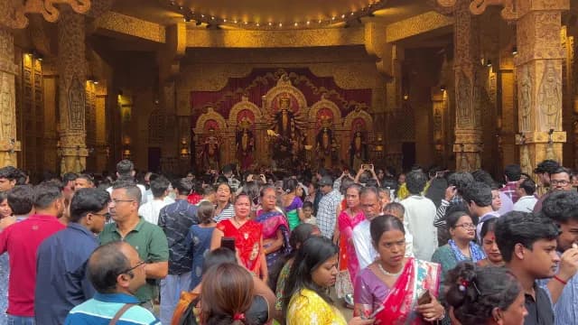Durga Puja Festival Celebration with Large Crowds in Delhi