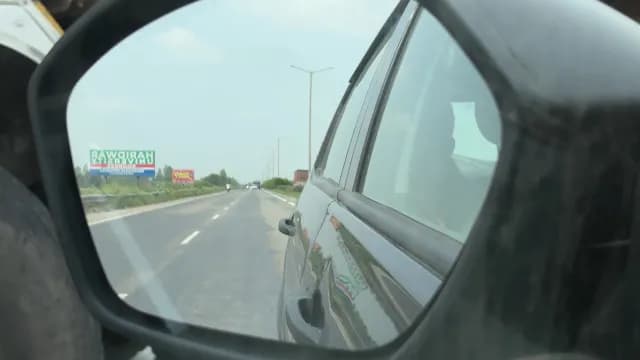 Highway Road View Through Car Side Mirror Near Roorkee India